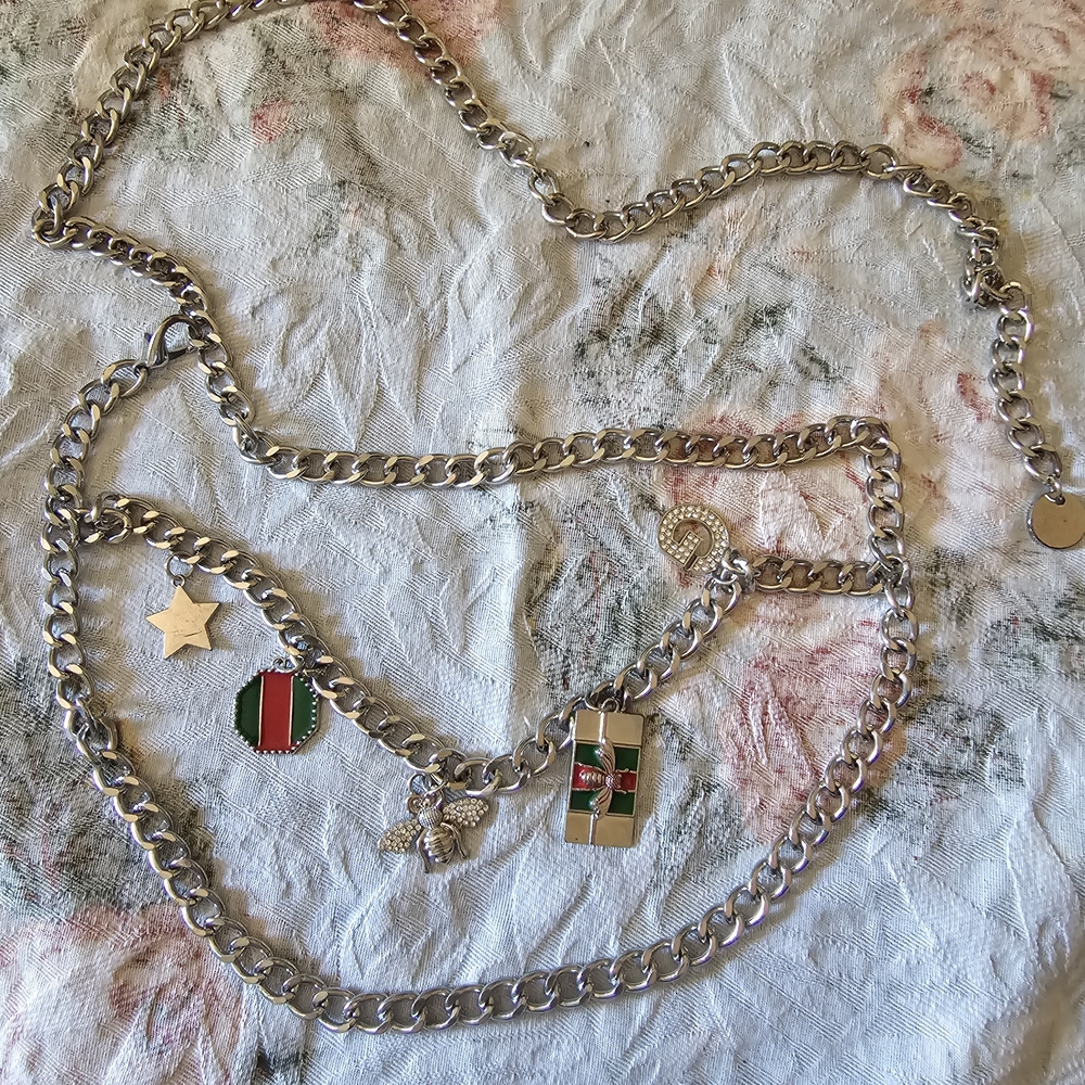 Stylish Silver Chain Belt with Charms